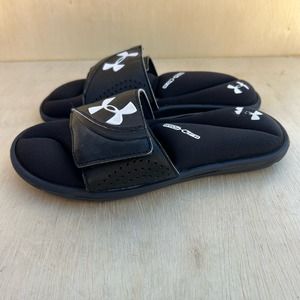 Under Armour Kids Boys Black White 4D Foam Adjustable Slides Sandals Shoes 4Y